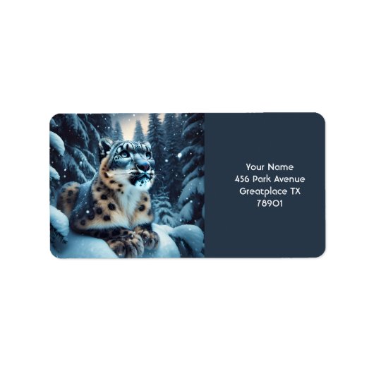 Fantasy Niedlich Winter Snow Leopard Adressaufkleber (Vorne)