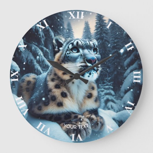 Fantasy Niedlich Winter Snow Leopard Große Wanduhr (Vorderseite)