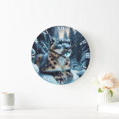 Fantasy Niedlich Winter Snow Leopard Große Wanduhr (Zuhause)
