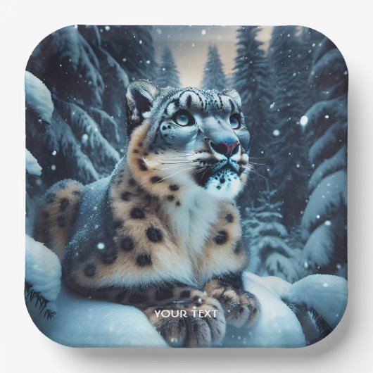 Fantasy Niedlich Winter Snow Leopard Pappteller (Vorderseite)