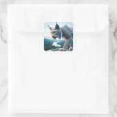 Fantasy Niedlich Wired Lynx Forest Quadratischer Aufkleber (Tasche)