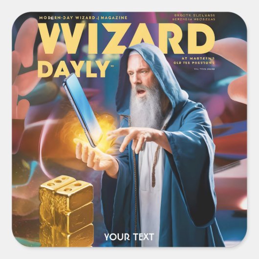 Fantasy Niedlich Wizard Daily Magazine Quadratischer Aufkleber (Vorderseite)
