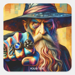 Fantasy Niedlich Wizard Fantasy Tattoo Quadratischer Aufkleber