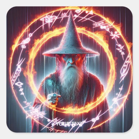 Fantasy Niedlich Wizard Fire Rings Quadratischer Aufkleber (Vorderseite)