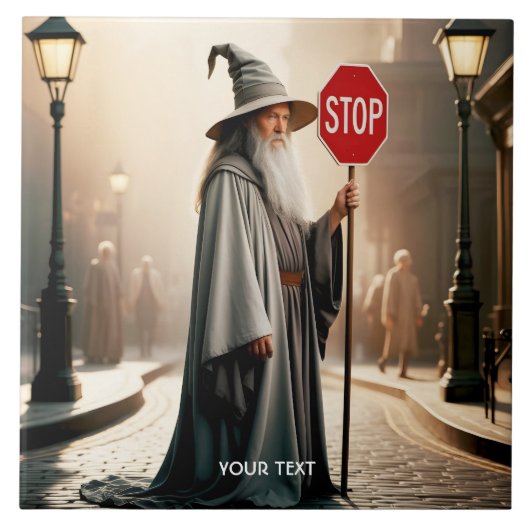 Fantasy Niedlich Wizard Signieren Stopp Fliese (Vorderseite)