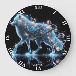 Fantasy Niedlich Wolf Blue Reflection Große Wanduhr