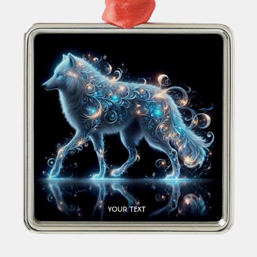 Fantasy Niedlich Wolf Blue Reflection Ornament Aus Metall (Vorne)
