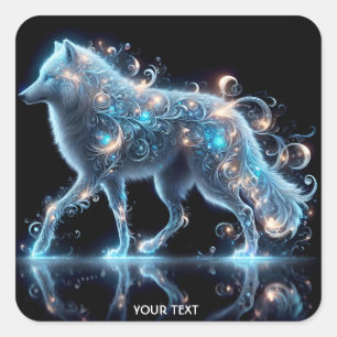 Fantasy Niedlich Wolf Blue Reflection Quadratischer Aufkleber