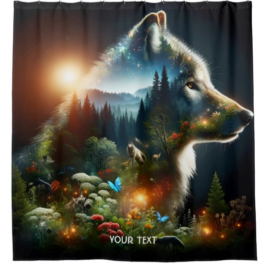 Fantasy Niedlich Wolf Doppelausstellung Duschvorhang (Vorderseite)