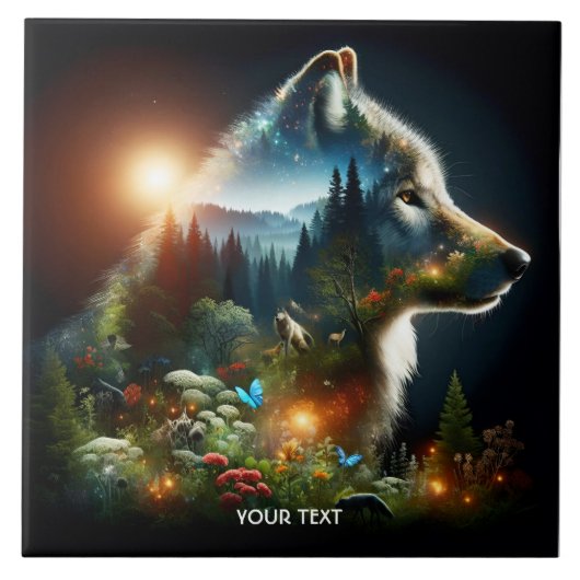 Fantasy Niedlich Wolf Doppelausstellung Fliese (Vorderseite)