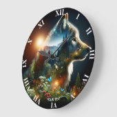 Fantasy Niedlich Wolf Doppelausstellung Große Wanduhr (Winkel)