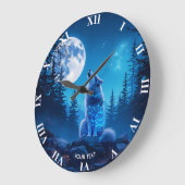 Fantasy Niedlich Wolf Doppelausstellung Große Wanduhr (Winkel)