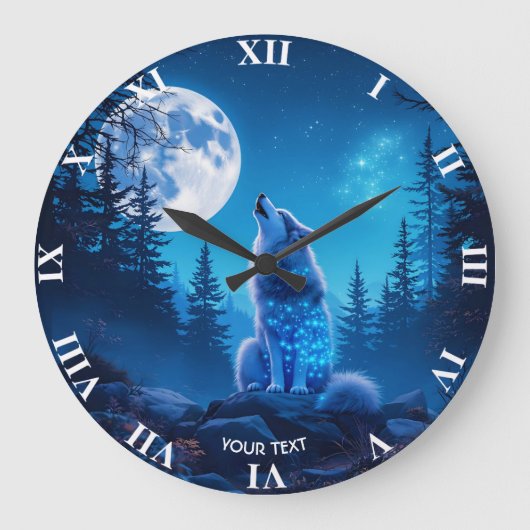 Fantasy Niedlich Wolf Doppelausstellung Große Wanduhr (Vorderseite)