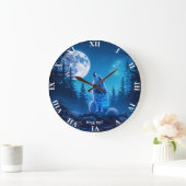 Fantasy Niedlich Wolf Doppelausstellung Große Wanduhr (Zuhause)