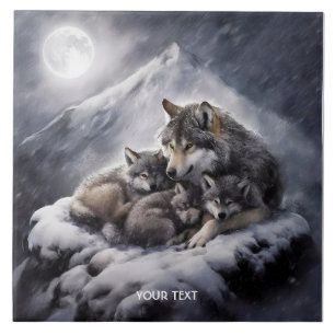 Fantasy Niedlich Wolf Family Winter Fliese