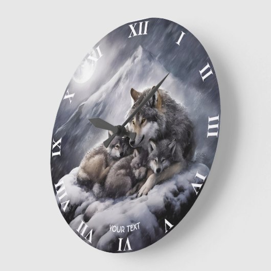 Fantasy Niedlich Wolf Family Winter Große Wanduhr (Winkel)