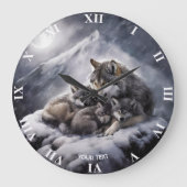 Fantasy Niedlich Wolf Family Winter Große Wanduhr (Vorderseite)