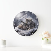Fantasy Niedlich Wolf Family Winter Große Wanduhr (Zuhause)
