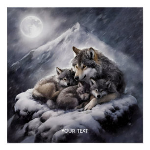 Fantasy Niedlich Wolf Family Winter Poster
