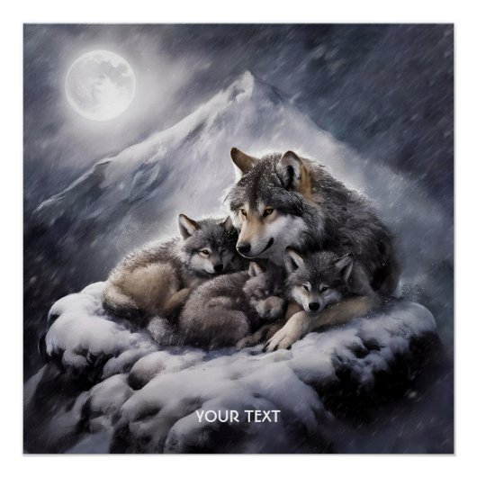 Fantasy Niedlich Wolf Family Winter Poster (Vorderseite)