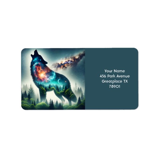 Fantasy Niedlich Wolf Forest Space Adressaufkleber (Vorne)