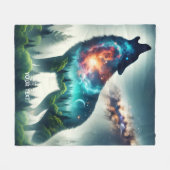 Fantasy Niedlich Wolf Forest Space Fleecedecke (Vorderseite (Horizontal))