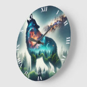 Fantasy Niedlich Wolf Forest Space Große Wanduhr (Winkel)