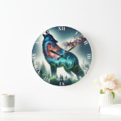 Fantasy Niedlich Wolf Forest Space Große Wanduhr (Zuhause)