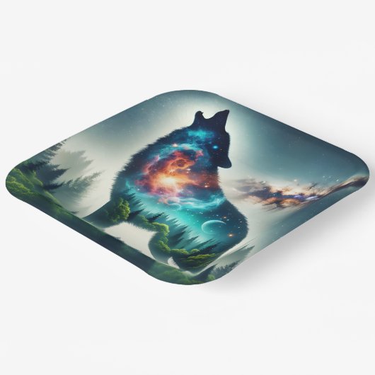 Fantasy Niedlich Wolf Forest Space Pappteller (Gewinkelt)