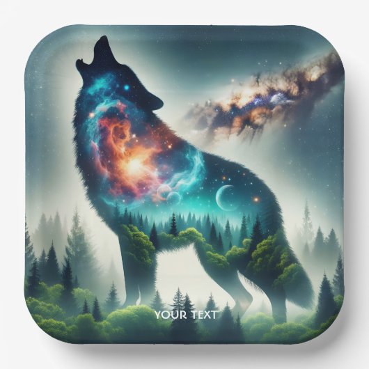 Fantasy Niedlich Wolf Forest Space Pappteller (Vorderseite)