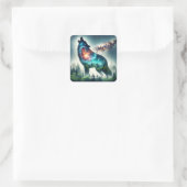 Fantasy Niedlich Wolf Forest Space Quadratischer Aufkleber (Tasche)