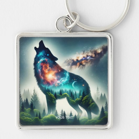 Fantasy Niedlich Wolf Forest Space Schlüsselanhänger (Vorne)