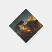 Fantasy Niedlich Wolf Girl Fire Serviette (Ecke)