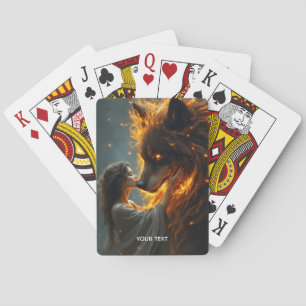 Fantasy Niedlich Wolf Girl Fire Spielkarten