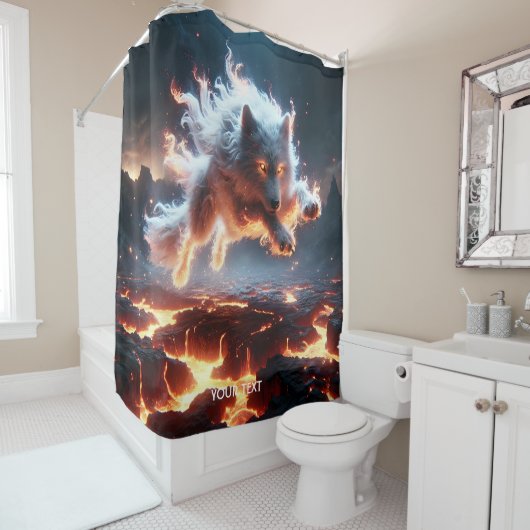 Fantasy Niedlich Wolf Lava Fire Duschvorhang (Beispiel)