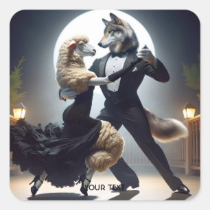 Fantasy Niedlich Wolf Sheep Tango Quadratischer Aufkleber