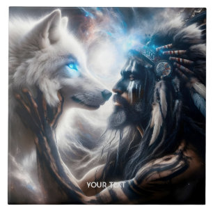 Fantasy Niedlich Wolf Tribal Man Fliese
