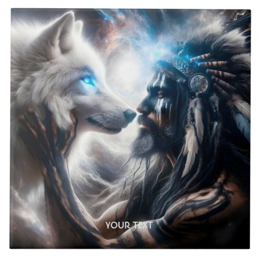 Fantasy Niedlich Wolf Tribal Man Fliese (Vorderseite)