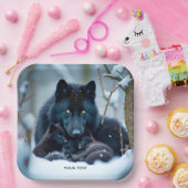 Fantasy Niedlich Wolf Two Pups Pappteller (Party)