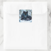 Fantasy Niedlich Wolf Two Pups Quadratischer Aufkleber (Tasche)