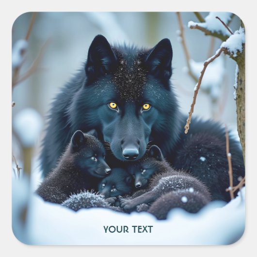 Fantasy Niedlich Wolf Two Pups Quadratischer Aufkleber (Vorderseite)