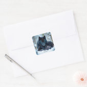 Fantasy Niedlich Wolf Two Pups Quadratischer Aufkleber (Umschlag)
