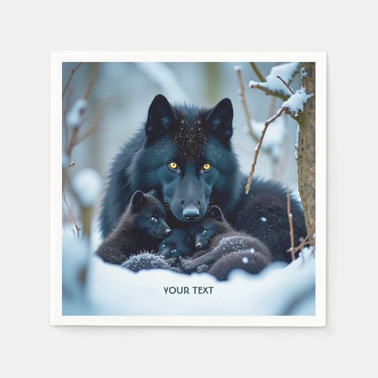 Fantasy Niedlich Wolf Two Pups Serviette (Vorderseite)