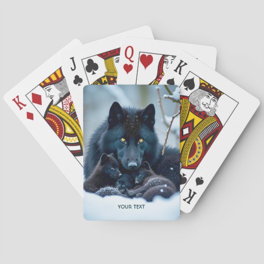Fantasy Niedlich Wolf Two Pups Spielkarten (Rückseite)