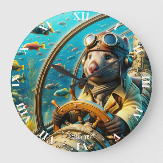 Fantasy Niedlich Wombat Pilot unter Wasser Große Wanduhr (Vorderseite)