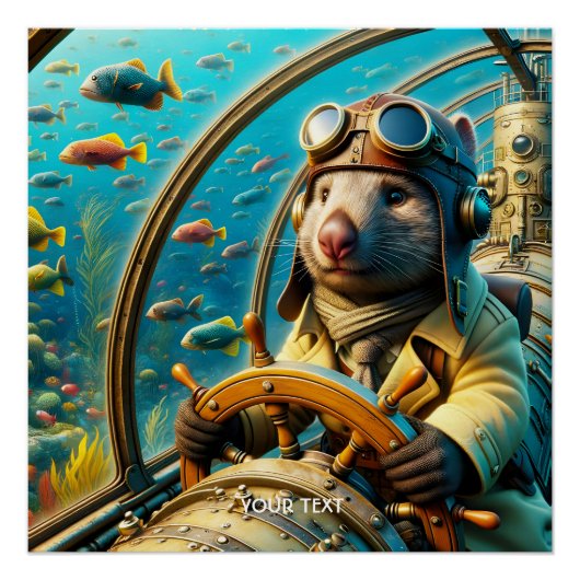 Fantasy Niedlich Wombat Pilot unter Wasser Poster (Vorderseite)