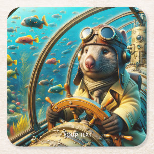Fantasy Niedlich Wombat Pilot unter Wasser Rechteckiger Pappuntersetzer