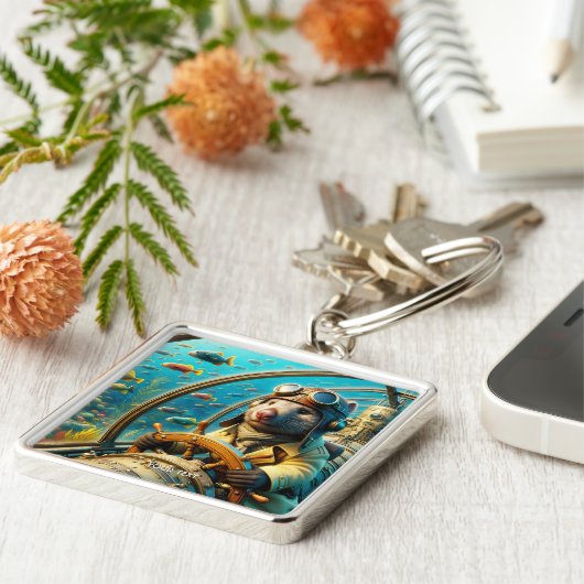 Fantasy Niedlich Wombat Pilot unter Wasser Schlüsselanhänger (Seite)