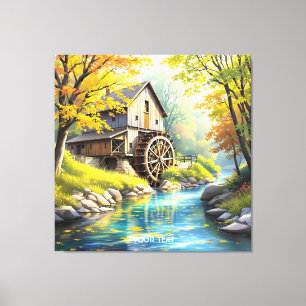 Fantasy Niedlich Wooden Watermill River Leinwanddruck