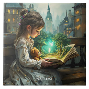 Fantasy Niedlich Young Girl Reading Fliese